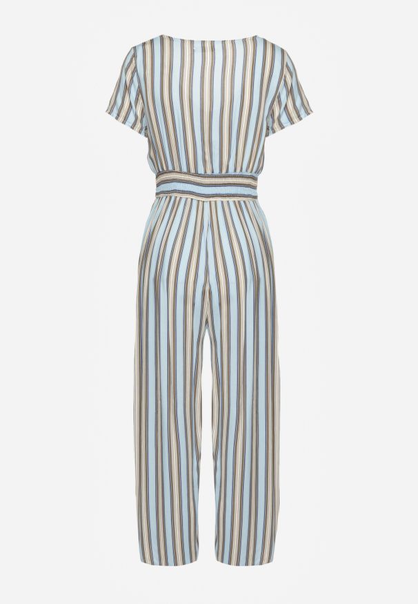 Renee - Niebieski Kombinezon z Wiskozy Wykończony Gumką w Talii i Guzikami przy Dekolcie Tinaviras. Okazja: na co dzień. Kolor: niebieski. Materiał: wiskoza. Styl: sportowy, casual