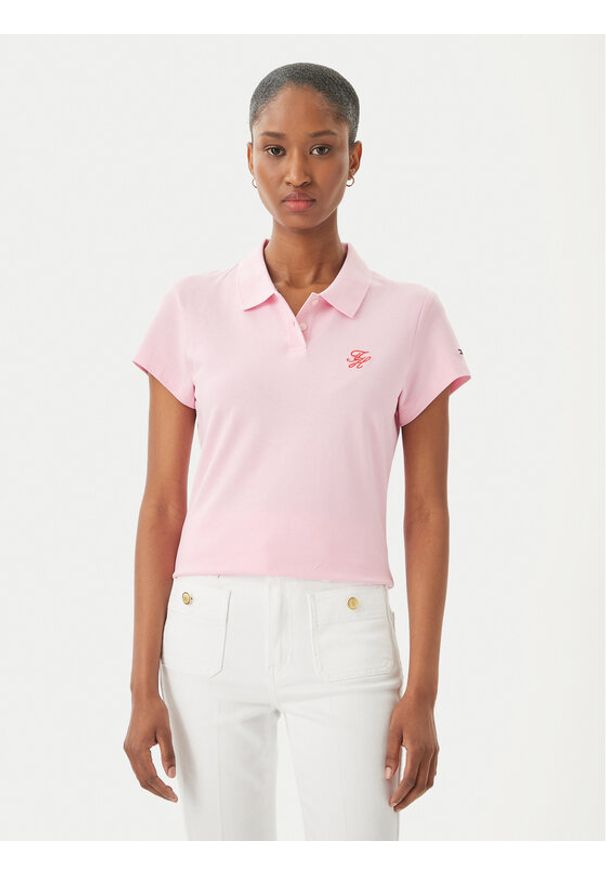 TOMMY HILFIGER - Tommy Hilfiger Polo 1985 Logo WW0WW49259 Różowy jasny Slim Fit. Typ kołnierza: polo. Kolor: różowy. Materiał: bawełna