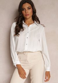 Renee - Biała Koszula na Guziki w Cyrkonie Euric. Kolor: biały. Materiał: jeans. Wzór: aplikacja. Styl: klasyczny, elegancki #1