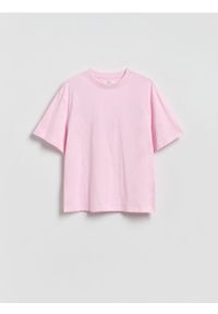 Reserved - Bawełniany t-shirt oversize - pastelowy róż. Kolor: różowy. Materiał: bawełna