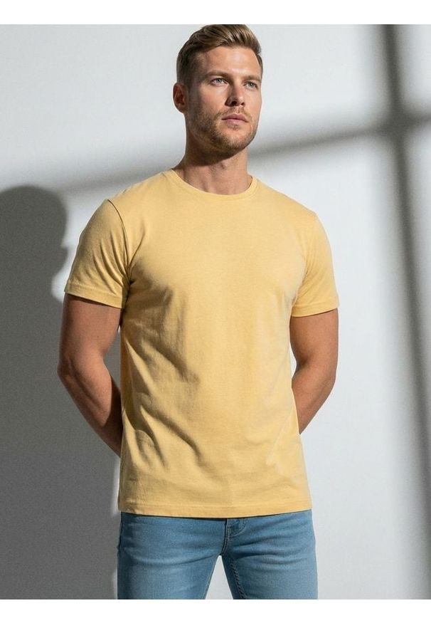 Sinsay - Bawełniana koszulka basic - żółty. Kolor: żółty. Materiał: bawełna