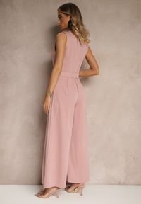 Renee - Różowy Kombinezon o Taliowanym Kroju z Wiskozą i Paskiem Raliorea. Kolor: różowy. Materiał: wiskoza. Styl: elegancki