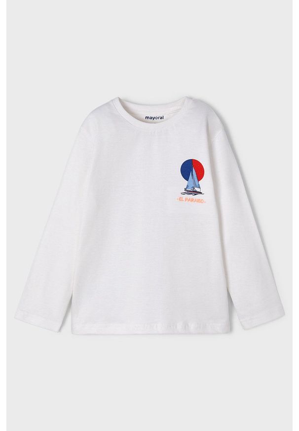 Mayoral Longsleeve bawełniany dziecięcy kolor beżowy z nadrukiem. Okazja: na co dzień. Kolor: beżowy. Materiał: bawełna. Długość rękawa: długi rękaw. Wzór: nadruk. Styl: casual
