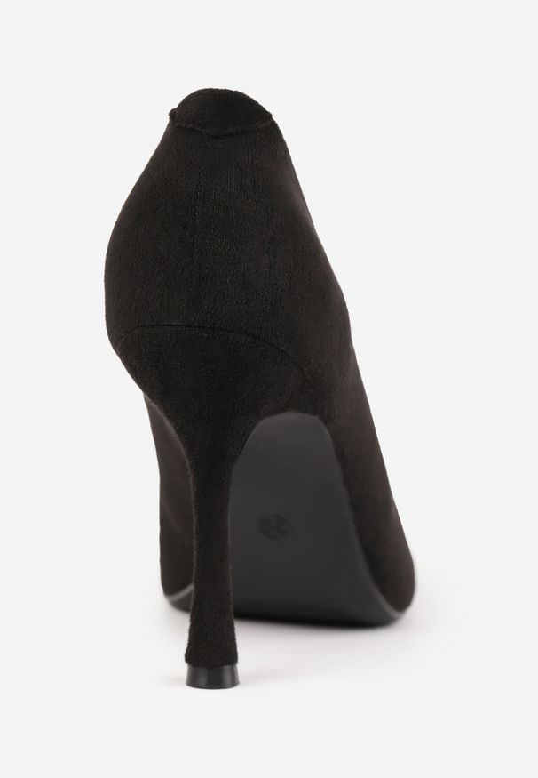 Renee - Czarne Eleganckie Szpilki z Cyrkoniowym Sercem Evabellea. Kolor: czarny. Wzór: aplikacja. Obcas: na szpilce. Styl: elegancki