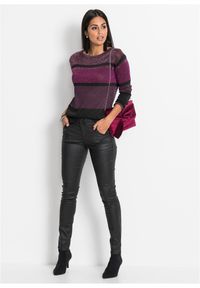 bonprix - Sweter w paski, z lureksową nitką. Kolor: fioletowy. Wzór: paski