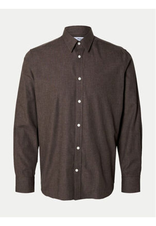 Selected Homme Koszula 16094903 Brązowy Slim Fit. Kolor: brązowy. Materiał: bawełna, wiskoza