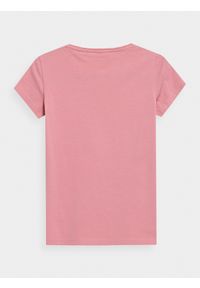 4f - T-shirt regular gładki damski. Kolor: różowy. Materiał: dzianina, bawełna. Wzór: gładki