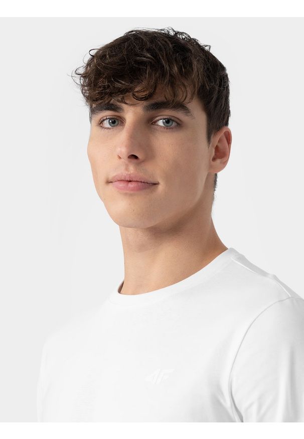 4f - 4F Longsleeve regular gładki męski L. Kolor: biały. Materiał: bawełna. Długość rękawa: długi rękaw. Wzór: gładki