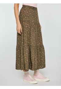 Big-Star - Spódnica damska midi z wiskozy z motywem kwiatowym khaki Vendi 303. Okazja: do pracy. Kolor: zielony. Materiał: wiskoza. Wzór: kwiaty. Styl: elegancki #6