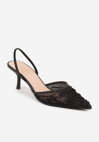 Renee - Czarne Siateczkowe Czółenka na Szpilce z Haftami i Perełkami Branira. Okazja: na imprezę. Zapięcie: pasek. Kolor: czarny. Wzór: haft. Obcas: na szpilce. Styl: elegancki #5