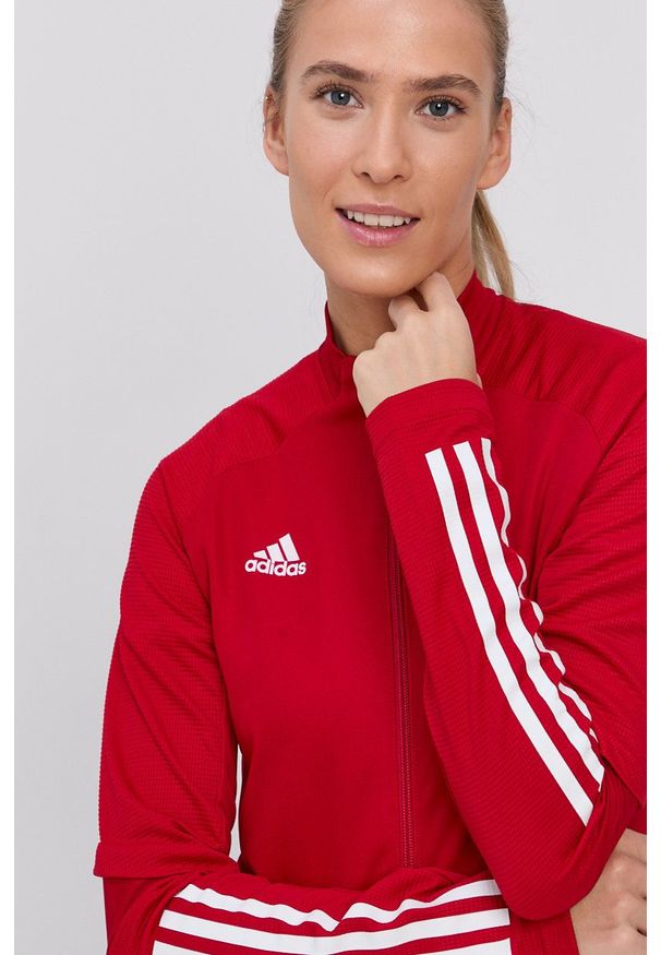 adidas Performance - Bluza performance. Okazja: na co dzień. Kolor: czerwony. Materiał: tkanina. Długość rękawa: raglanowy rękaw. Wzór: gładki. Styl: casual