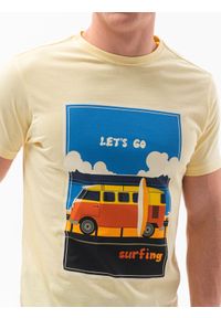 Ombre Clothing - T-shirt męski z nadrukiem - żółty V-8B S1434 - XXL. Kolor: żółty. Materiał: bawełna. Wzór: nadruk. Styl: klasyczny #4
