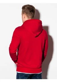 Ombre Clothing - Bluza męska z kapturem B1079 - czerwona - XL. Typ kołnierza: kaptur. Kolor: czerwony. Materiał: poliester, bawełna #6