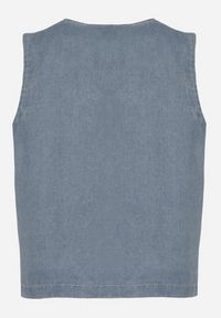 Born2be - Niebieska Bawełniana Kamizelka Jeansowa Zdobiona Haftem i Cekinami Natiflore. Okazja: na co dzień. Kolor: niebieski. Materiał: bawełna, jeans. Wzór: aplikacja, haft. Styl: elegancki, casual #5