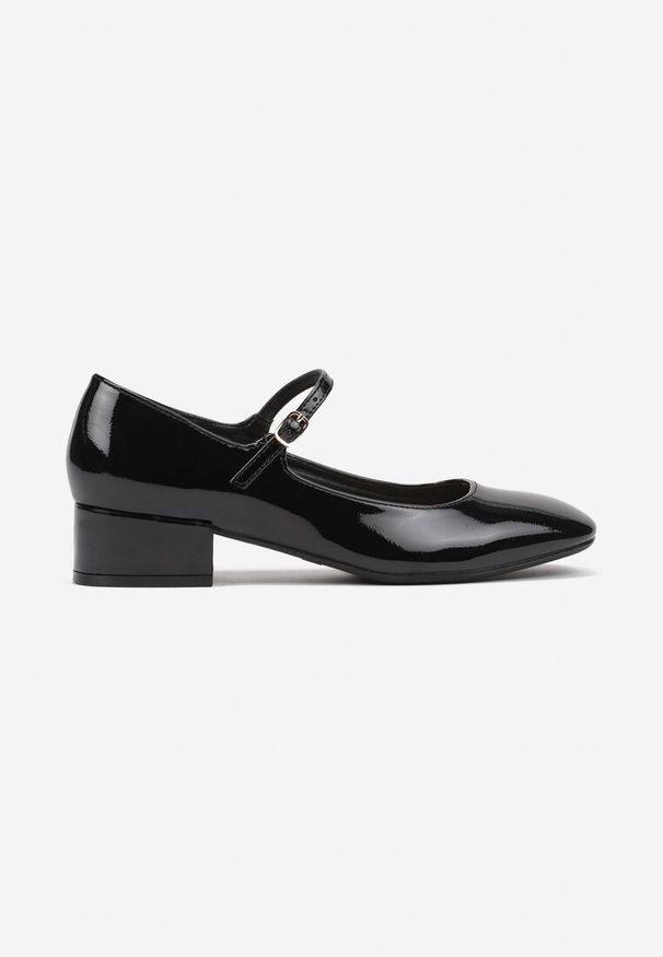 Born2be - Czarne Lakierowane Czółenka w Stylu Mary Jane na Niskim Słupku Vaivenna. Kolor: czarny. Materiał: lakier. Obcas: na słupku. Styl: elegancki