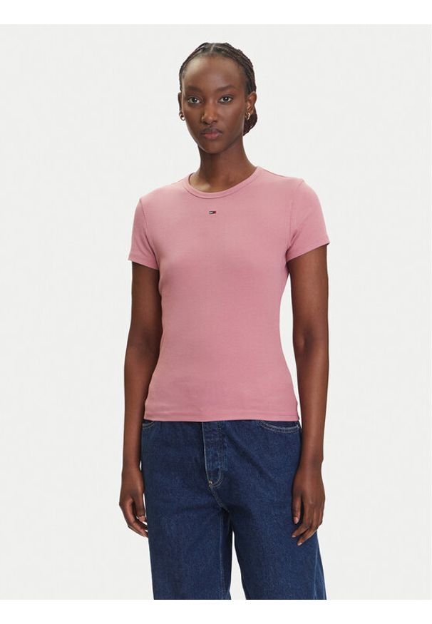 Tommy Jeans T-Shirt Essential DW0DW17383 Różowy Slim Fit. Kolor: różowy. Materiał: bawełna