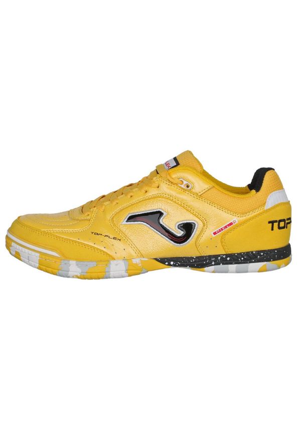 Joma - Męskie Skórzane Buty Treningowe Top Flex 2428. Kolor: biały, wielokolorowy, żółty. Materiał: skóra. Sport: turystyka piesza