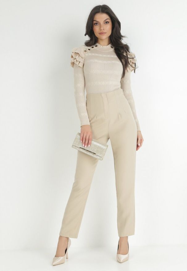 Born2be - Jasnobeżowe Spodnie Cygaretki High Waist Caphe. Okazja: na co dzień. Stan: podwyższony. Kolor: beżowy. Styl: casual, elegancki