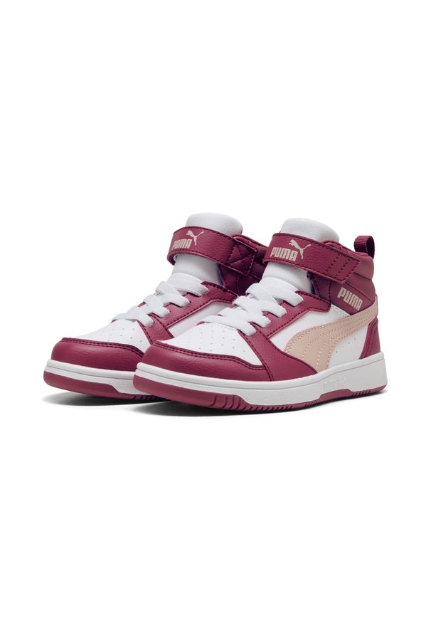 Puma - Dziecięce sneakersy Rebound V6 Mid PUMA Port Rose Quartz White Red Pink. Kolor: biały, czerwony, wielokolorowy