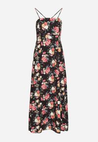 Born2be - Czarna Sukienka z Wiskozą o Rozkloszowanym Kroju w Kwiaty Nalorene. Okazja: na co dzień. Typ kołnierza: dekolt kwadratowy. Kolor: czarny. Materiał: wiskoza. Długość rękawa: na ramiączkach. Wzór: kwiaty. Typ sukienki: rozkloszowane. Styl: casual, elegancki #7