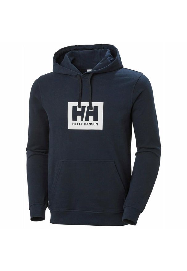 Bluza z kapturem Helly Hansen box. Typ kołnierza: kaptur. Kolor: niebieski. Materiał: bawełna. Wzór: nadruk