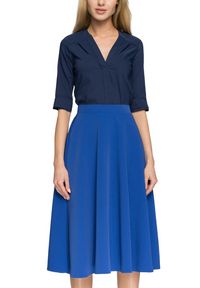 Stylove - Elegancka spódnica rozkloszowana midi niebieska. Okazja: do pracy. Kolor: niebieski. Styl: elegancki #1