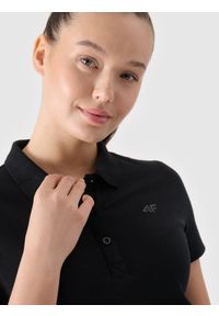 4f - 4F Koszulka polo slim damska - czarna XL. Okazja: na co dzień. Typ kołnierza: polo. Kolor: czarny. Materiał: bawełna, dzianina, materiał, elastan. Wzór: jednolity, ze splotem. Styl: sportowy, klasyczny, casual