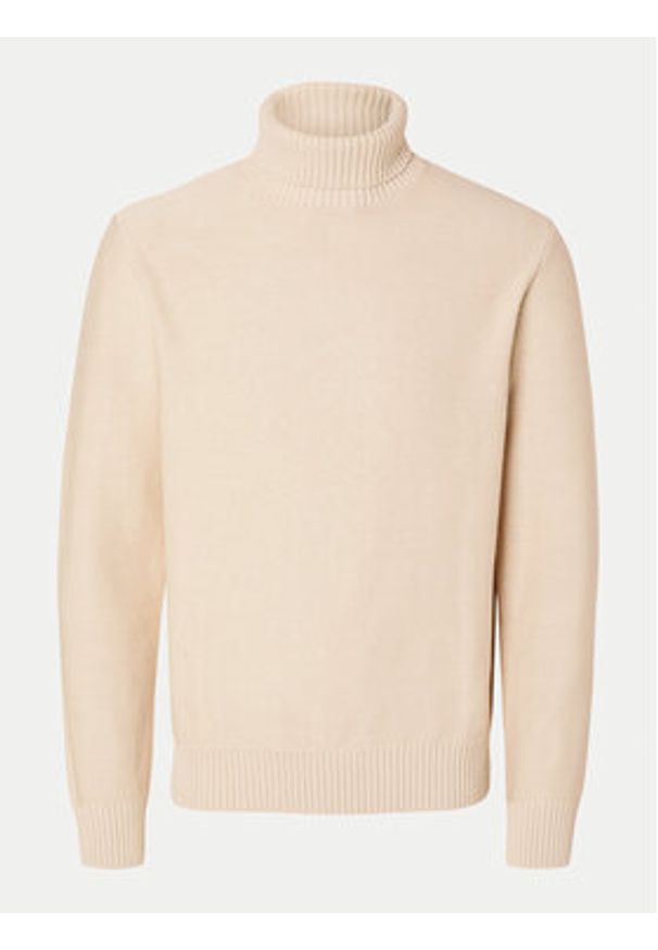 Selected Homme Golf 16086644 Beżowy Regular Fit. Typ kołnierza: golf. Kolor: beżowy. Materiał: bawełna