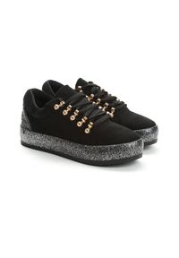 Renee - Czarne Sneakersy Ineffable Catkin. Kolor: czarny. Materiał: zamsz. Obcas: na platformie #5