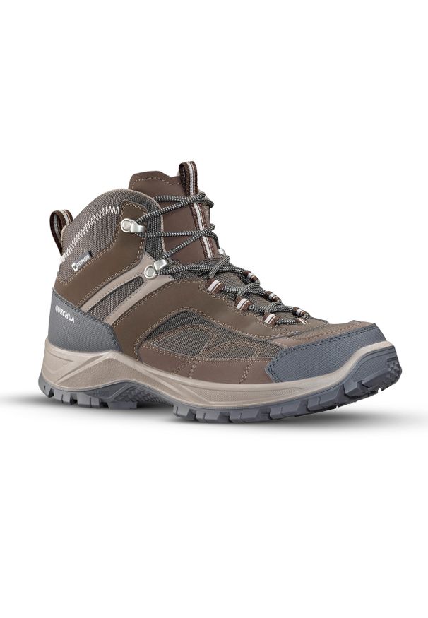 quechua - Buty turystyczne męskie Quechua MH100 mid wodoodporne. Kolor: brązowy, wielokolorowy, beżowy. Materiał: kauczuk. Szerokość cholewki: normalna. Sport: turystyka piesza
