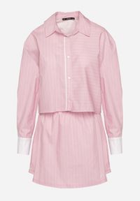 Born2be - Różowy Komplet Koszula Zapinana na Guziki Spódnica z Gumką w Pasie Tiamalinda. Kolor: różowy. Wzór: aplikacja #2