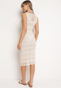Born2be - Beżowa Sukienka Bodycon z Ażurowej Dzianiny z Halką w Komplecie Willowas. Okazja: na co dzień. Kolor: beżowy. Materiał: dzianina. Wzór: ażurowy. Typ sukienki: bodycon. Styl: elegancki, casual #3