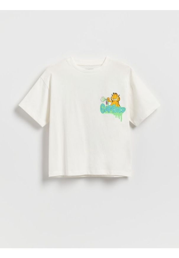 Reserved - T-shirt Garfield - złamana biel. Materiał: dzianina, bawełna
