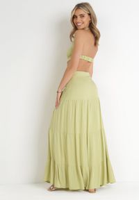 Born2be - Jasnozielona Rozkloszowana Sukienka z Wycięciami i Wiązaniem Abisal. Kolor: zielony #2