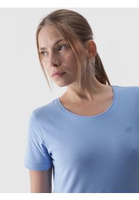 4f - 4F T-shirt slim gładki damski - niebieski XS. Okazja: na co dzień. Kolor: niebieski. Materiał: jersey, materiał, dzianina, bawełna, elastan. Długość rękawa: krótki rękaw. Długość: krótkie. Wzór: gładki. Styl: sportowy, casual