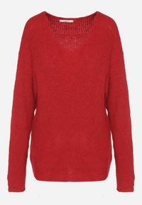 Born2be - Czerwony Sweter z Dodatkiem Wełny i Trójkątnym Dekoltem Esmina. Okazja: na co dzień. Kolor: czerwony. Materiał: wełna. Styl: klasyczny, casual, elegancki #4
