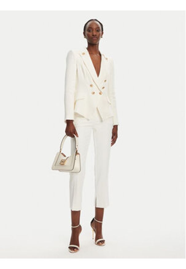 Elisabetta Franchi Marynarka GI-162-52E2-V760 Biały Regular Fit. Kolor: biały. Materiał: len