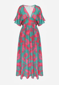 Born2be - Zielona Rozkloszowana Sukienka Maxi w Kwiaty Olvera. Kolor: zielony. Wzór: kwiaty. Długość: maxi #4