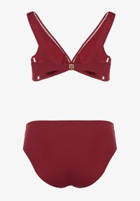 Born2be - Bordowe Bikini Biustonosz i Majtki Typu Figi z Ażurowym Wzorem Lunella. Kolor: czerwony. Wzór: ażurowy