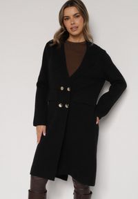 Born2be - Czarny Elegancki Długi Płaszcz Dwurzędowy Oritusa. Okazja: na co dzień, na spacer. Kolor: czarny. Materiał: jeans. Długość: długie. Styl: elegancki #1