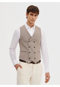 Pako Lorente - PAKO LORENTE - Dwurzędowa kamizelka męska w drobną kratę. Materiał: wiskoza, poliester, elastan. Styl: młodzieżowy, elegancki