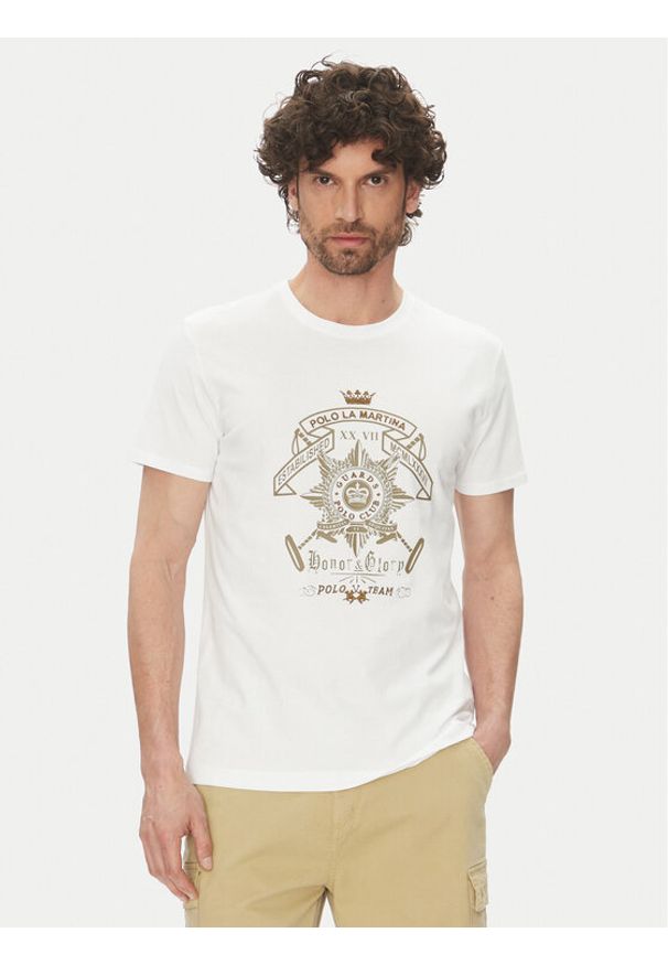 La Martina T-Shirt Aloysius MARG30 JS206 Biały Regular Fit. Kolor: biały. Materiał: bawełna