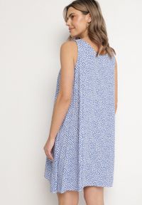 Born2be - Niebieska Bawełniana Rozkloszowana Sukienka Ozdobiona Kwiatami i Guzikami Lisavella. Okazja: na spacer, na co dzień. Kolor: niebieski. Materiał: bawełna. Wzór: kwiaty, aplikacja. Sezon: lato. Styl: elegancki, casual, klasyczny #3