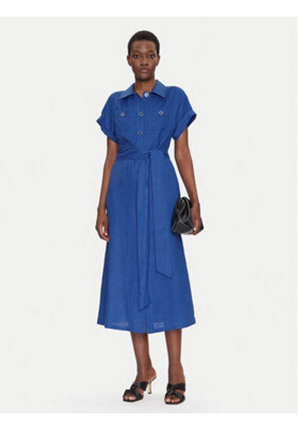 Luisa Spagnoli Sukienka koszulowa Patrono 542264 Niebieski Regular Fit. Kolor: niebieski. Materiał: len. Typ sukienki: koszulowe