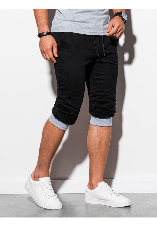 Ombre Clothing - Krótkie spodenki męskie dresowe P29 - czarno-szare - XXL. Kolor: szary. Materiał: dresówka. Długość: krótkie. Styl: klasyczny