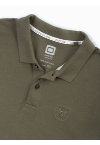 Ombre Clothing - Koszulka męska polo z dzianiny pique - ciemnooliwkowy V6 S1374 - XXL. Typ kołnierza: polo. Kolor: oliwkowy. Materiał: dzianina. Wzór: haft. Styl: klasyczny #3