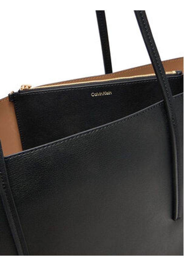 Calvin Klein Torebka Foil Logo Tote W/Pouch LV04F3274G Czarny. Kolor: czarny. Materiał: skórzane
