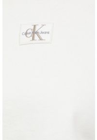 Calvin Klein Jeans bluza bawełniana damska kolor beżowy z kapturem z aplikacją. Typ kołnierza: kaptur. Kolor: beżowy. Materiał: bawełna. Wzór: aplikacja #3