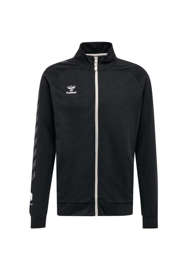 Zapinana na zamek bawełniana bluza dresowa Hummel Move Grid. Kolor: czarny. Materiał: bawełna, dresówka. Wzór: nadruk. Sport: piłka nożna