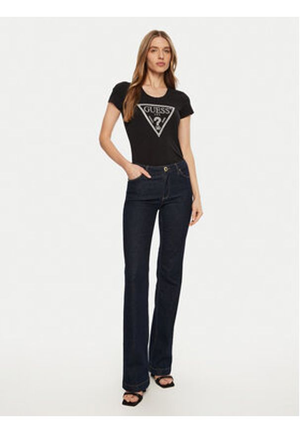 Guess T-Shirt SS CN SHINY TRIANGLE Czarny Shirt Fit. Kolor: czarny. Materiał: bawełna